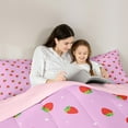 thumbnail image 4 of jejeloiu Strawberry Bedding Comforter Set 7pcs,Heart Print Queen Bedding Sets,Pink Red Queen Sheet Sets For Girls,Breathable Home Decor Reversible, 4 of 8