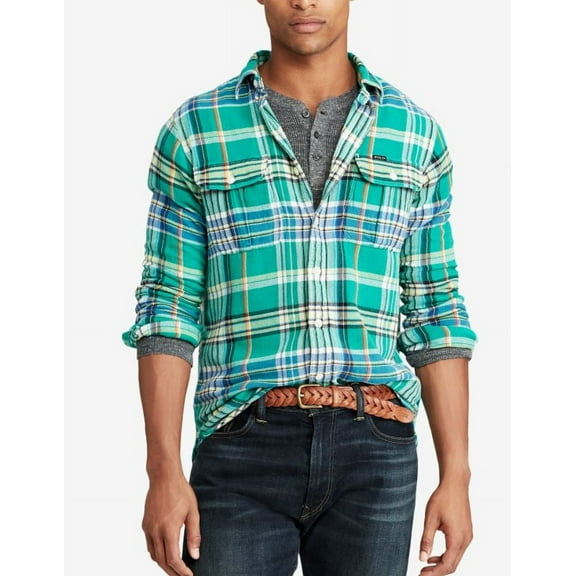 Polo Ralph Lauren Men's Green Classic Fit Twill Shirt, Small