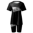 thumbnail image 3 of Women 2 Piece Outfit Sets Short Sleeve Independence Day 4th of July American Flag Print Print Top And Running Yoga Suit Shorts Sports Tracksuit, 3 of 5