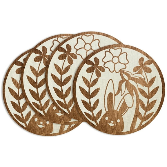 Round Placemats Set of 4,Hemp Cloth Table mats, 14 inch, Washable Fabric Dining Placemat (Beige,A)