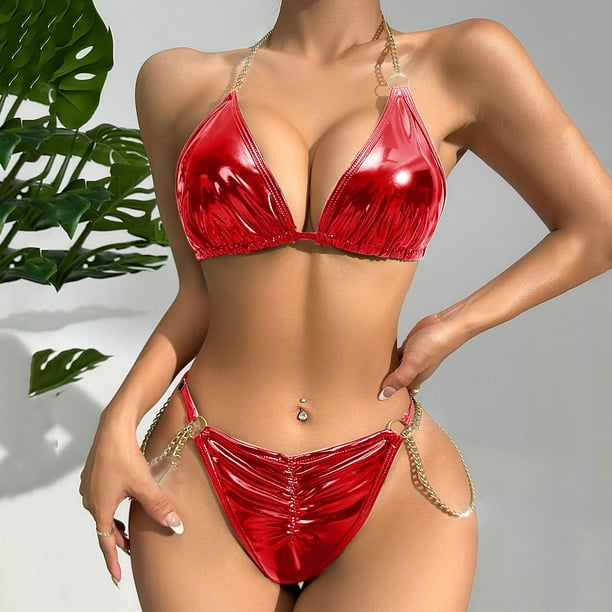 Homely Red Leather Lingerie Women Plus Size Underwire Lingerie Set