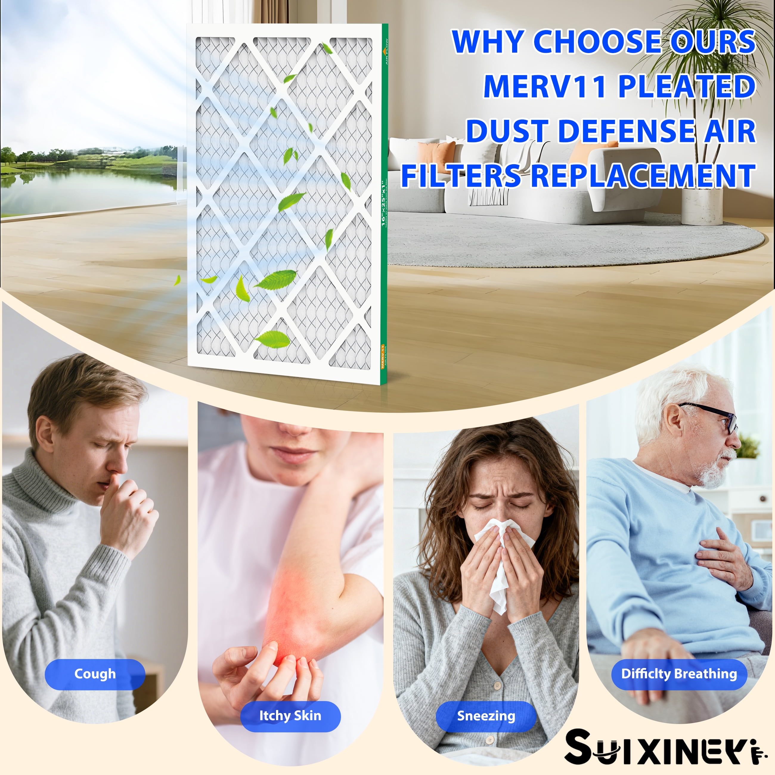 SUIXINEYI MERV11 16x25x1 AC Furnace HVAC Air Filter With Pleated Design in Non-Woven Fabric Air Conditioner for Home