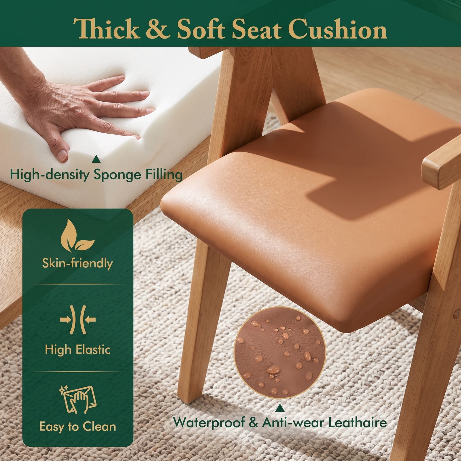 Furnibear Mid Century Modern Accent Chairs Set of 2, Upholstered Leathaire Armchair with Solid Rubber Wood Frame, Sherpa Backrest Living Room Bedroom Side Chair, Beige