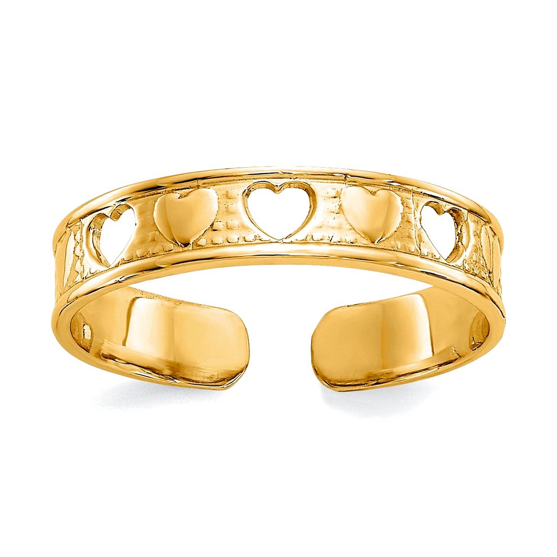 14k Solid Yellow Gold Polished With Love Hearts toe ring toe ring for Women - .7 Grams