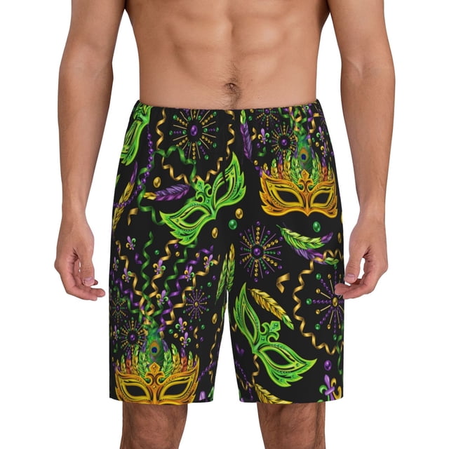 Balery Carnival Mardi Gras3 Pantalones cortos de pijama de punto de algodón para hombre con cinturilla y bolsillos-X-Large