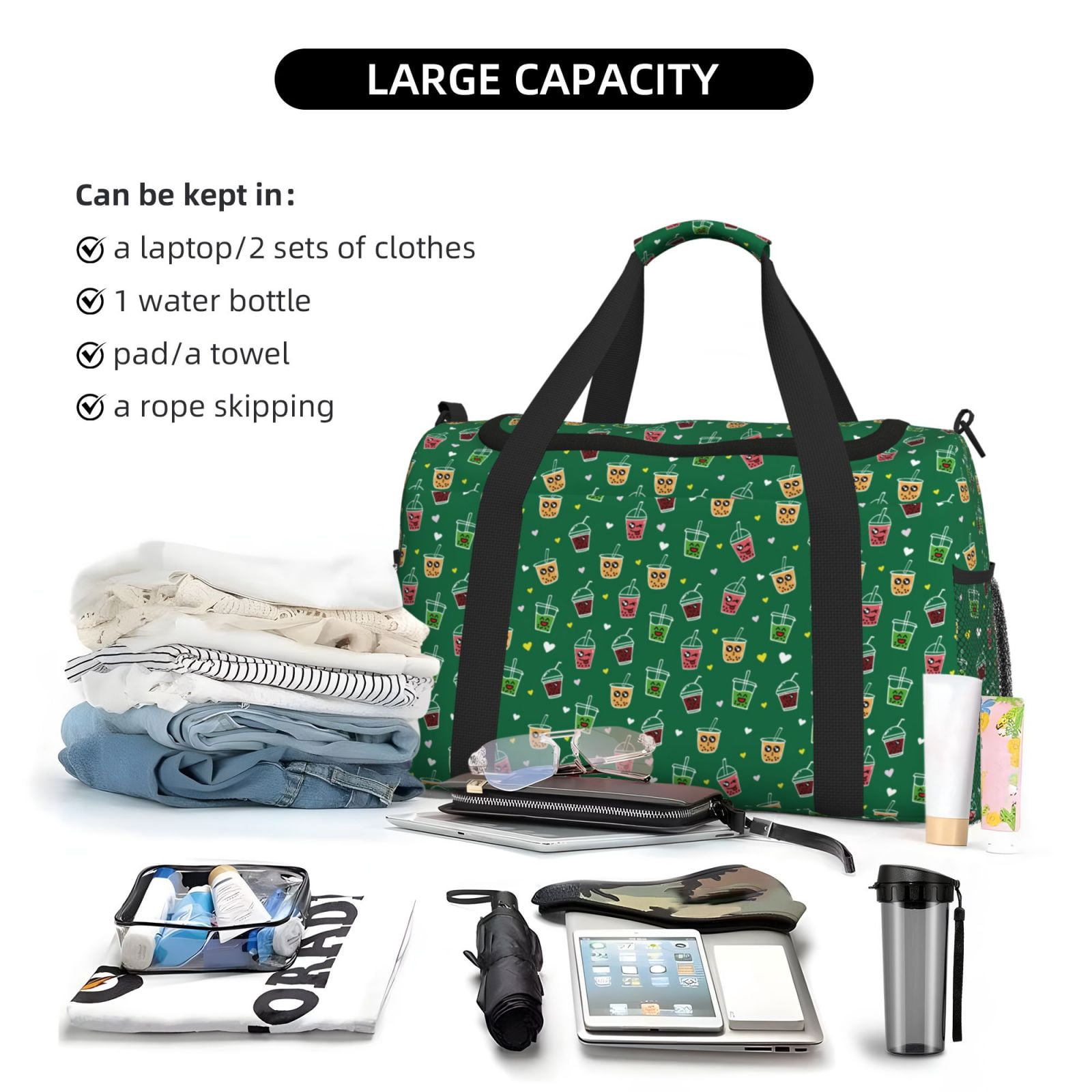 Fuzoiu Milk Tea3 Print Travel Duffle Bag,Carry On Tote Bags,Duffel Bag,Sport Gym Bag, Hospital Bag for Labor and Delivery, Overnight Bag,Luggage Bag