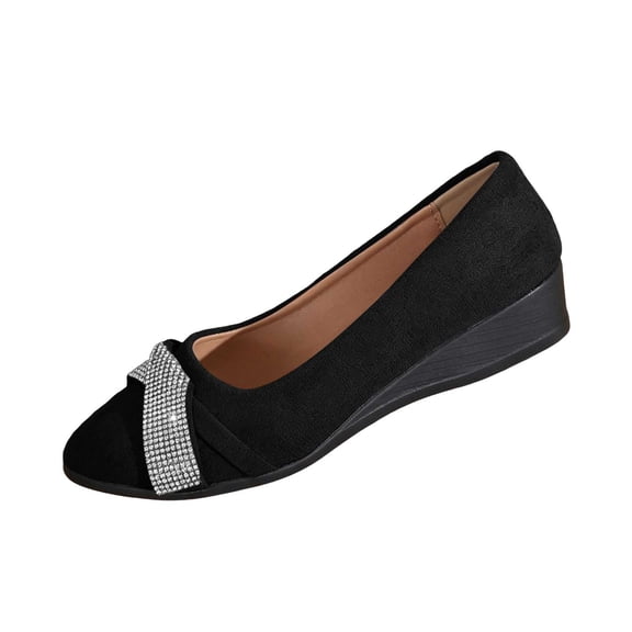 Hurxie Womens Ballet Flat Shoes Knit Dress Shoes Round Toe Slip On Ballerina Flats for Woman Low Wedge Comfort Soft Black