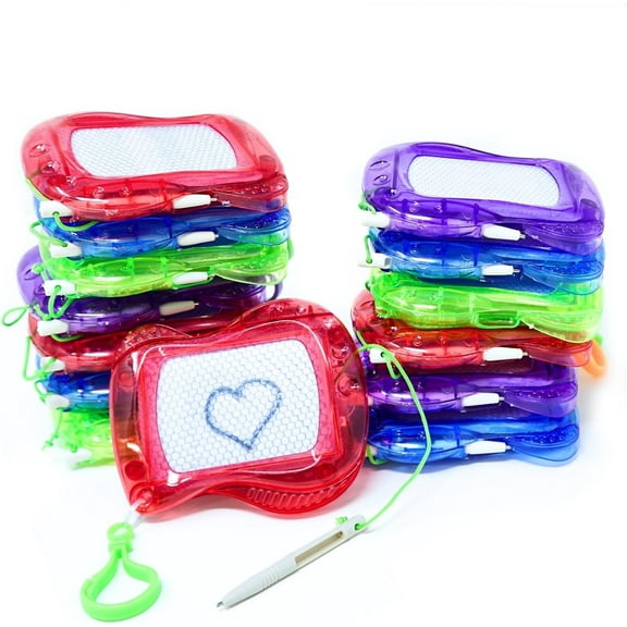 4E’s Novelty 12 Pack Mini Magnetic Drawing Board – Keychain Doodle Boards for Kids, Party Favors, Travel Toys