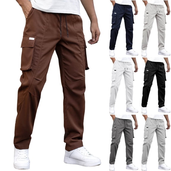 lcziwo Summer Cargo Pants for Men Fishing Hiking Pants EDC Beach Classic Fit Drawstring Work Pants with Multiple Pockets Black M
