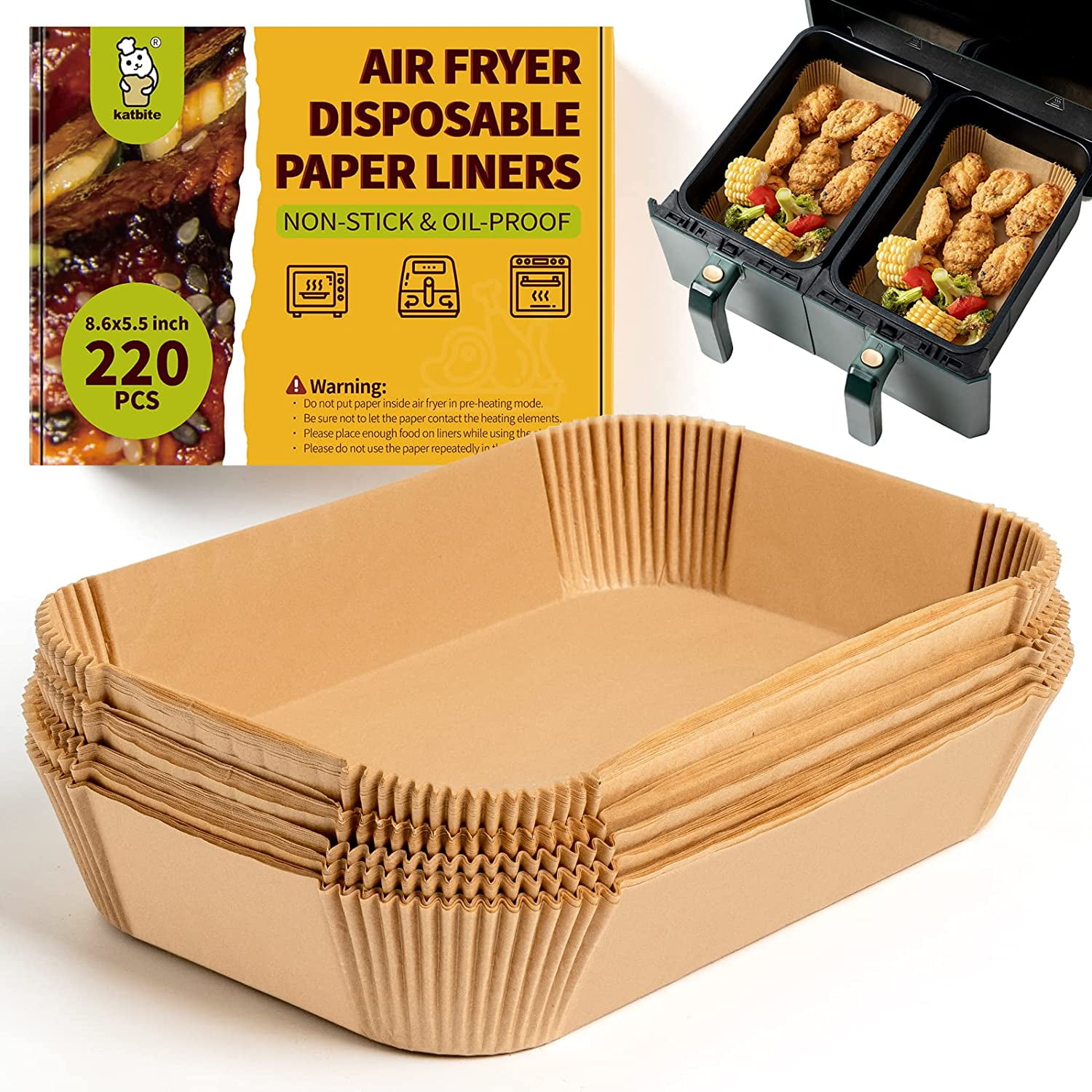 Katbtie 130pcs Air Fryer Dispasable Paper Liner Rectangle 86 inch Non-Stick Parchment Airfryer Liners