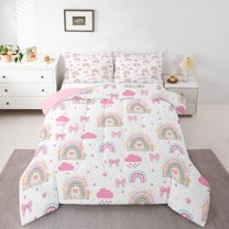 Manfei Flying Butterflies Bedding Comforter Set 2pcs for Preppy Child,Cartoon Rainbow Flower Twin Comforter Sets Microfiber,Dreamy Princess Breathable Bedding Set,Luxury Bedroom Decor,Reversible
