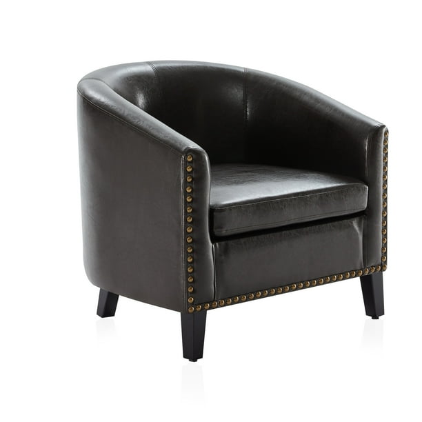 BELLEZE Modern Nailhead Trim Upholstered Tub Barrel Accent Chair Faux