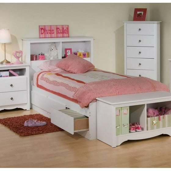 Platform Storage Bed W Bookcase Headboard Size Twin