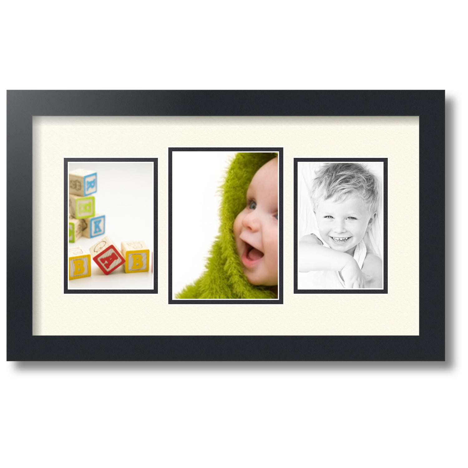 ArtToFrames Collage Photo Frame Double Mat with 2-5x7 4x6 Openings with Satin Black Frame and Sandpiper mat.
