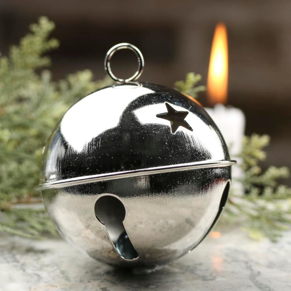 6pc Metal Silver Sleigh Bell Ornaments 80mm - for Christmas Decor - Factory Direct Craft