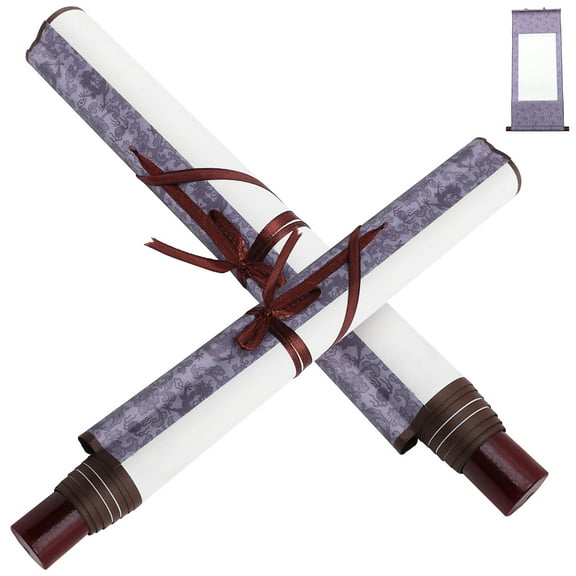 2 Pcs Art Wall Scroll Chinese Painting Calligraphy Scrolls Blank Office Blue