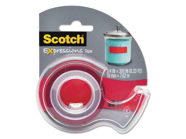 Scotch Expressions Magic Tape with Dispenser, 3/4' x 300', Red