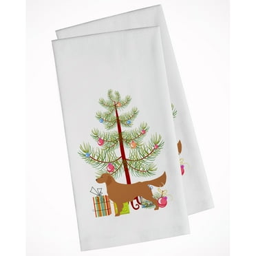 Golden Retriever Merry Christmas Tree White Kitchen Towel Set of 2 Dish Towels