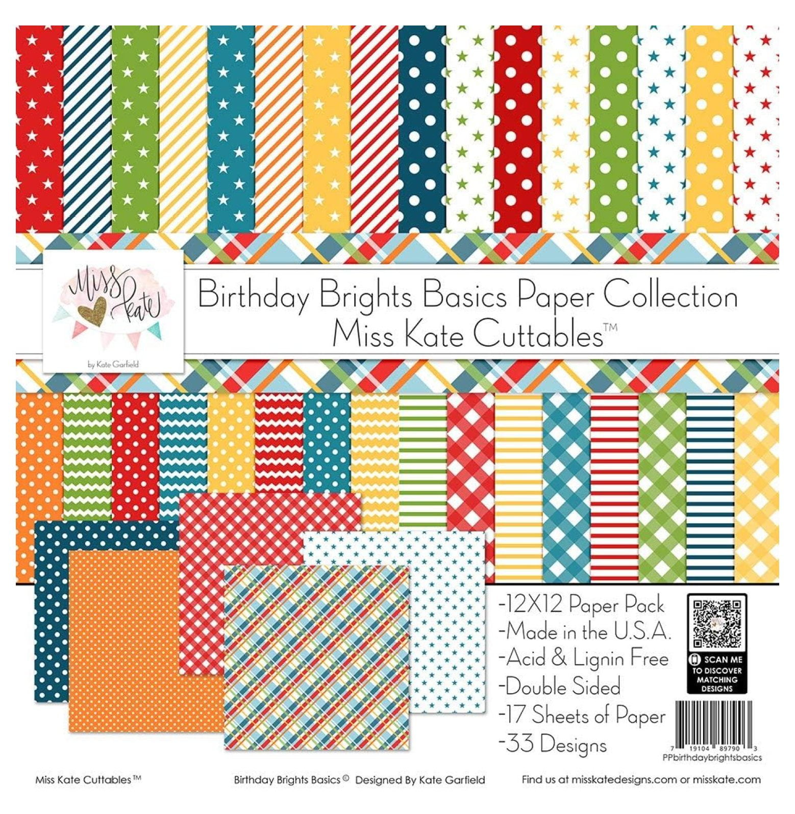 Pattern Paper Pack - Birthday Brights Basics - for Party - 17 Double-Sided 12"x12" Collection Includes 34 Patterns - Scrapbooking Card Making Crafting - by