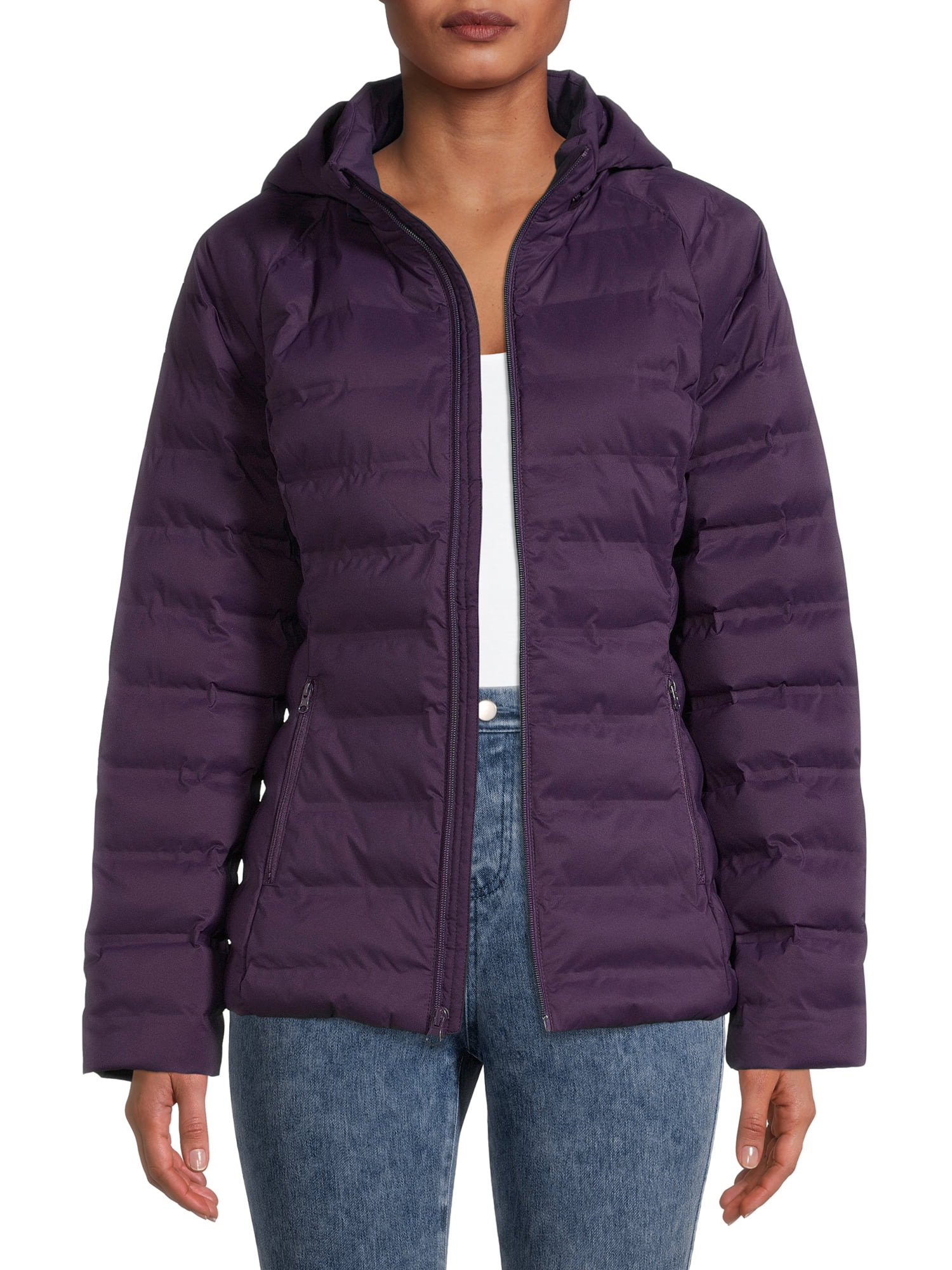Time and Tru Women's and Plus Packable Stretch Zip Up Puffer Jacket ...