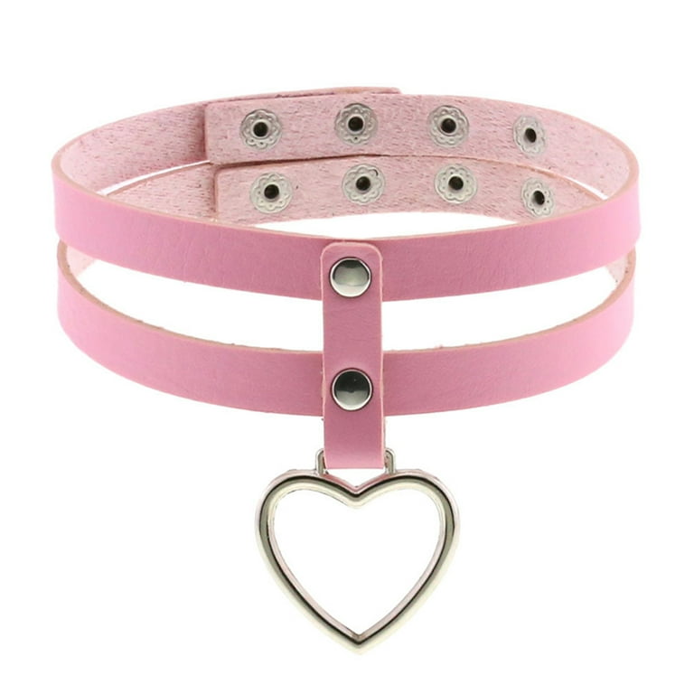 Pink leather choker deals