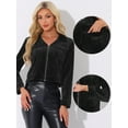 thumbnail image 2 of DARING DIVA Cropped Velvet Long Sleeve Zip Up Jacket XS Black, 2 of 6