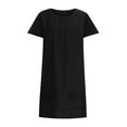 thumbnail image 4 of Penkiiy Women's Summer Casual Cotton-Linen Dress with Pleated Neckline - Breathable Short Sleeve Versatile Staple, 4 of 5