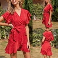 thumbnail image 2 of SnZhen Floral Dresses for Women Women's Dress Printing V-Neck Fashion Short Sleeve Draped Splicing Dress, 2 of 6
