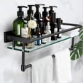 thumbnail image 4 of Bathroom Glass Shelf with Full-coverage Railing, Floating Tempered Glass Bathroom Wall Shelf Rectangle 20 Inch Over The Toilet Storage Cabinet, Towels, Gaming Floating Shelves, Bathroom Accessories, 4 of 7