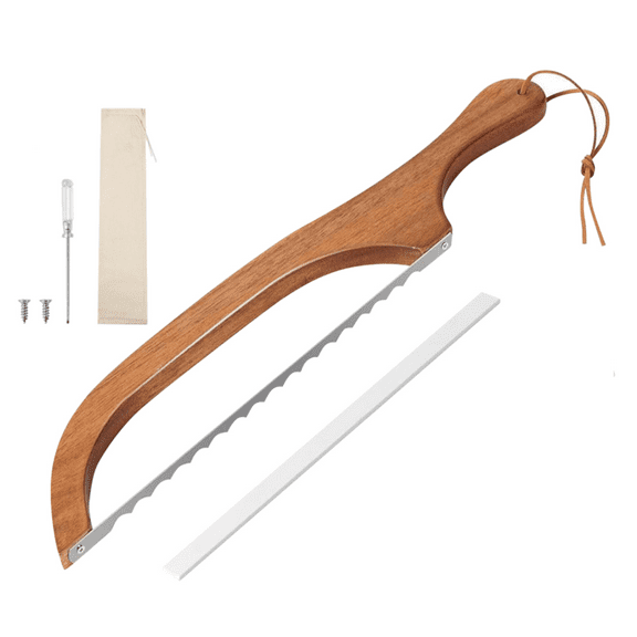 Bread Knife For Homemade Bread Walnut Bow Bread Cutter With Ultra-Sharp Serrated Stainless Steel，Sourdough Bread Knife For Bagels, Baguettes