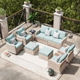 thumbnail image 3 of MEISSALIVVE 8 Pieces Patio Furniture Set with Swivel Chair, Wicker Patio Sofa, Rattan Conversation Set with Three-seat sofa, 2 Fixed Single Chair for Lawn Backyard (Blue), 3 of 10