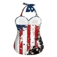 thumbnail image 2 of FKELYI Vintage USA Flag Star Print Polyester Swimwear for Women One Piece Bikini Swimsuits V Neck Monokini Breathable Bathing Suits Summer Beachwear for Ladies Teens Girls Beach Party, XL, 2 of 7