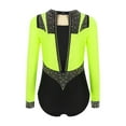 thumbnail image 3 of iiniim Girls Gymnastics Dance Leotard Figure Skating Bodysuit Rhinestones Long Sleeve Jumpsuit Ballet Dancewear Fluorescent Yellow 6, 3 of 7