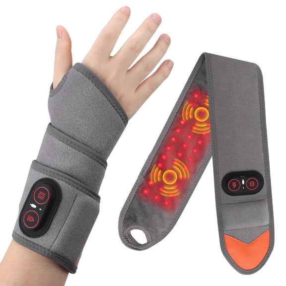 Cordless Heated Wrist Massager with Red Light (660/850nm), 3 Heat Levels & 3 Vibration Modes, Rechargeable Wrist Hand Heating Pad with 3000mAh for Wrist Hand Arm