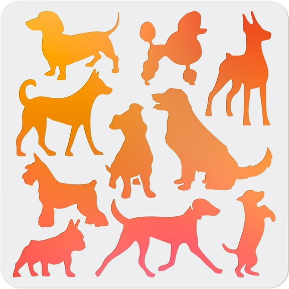 10 Styles Dog Stencil Dog Drawing Stencils 11.8×11.8inch Reusable Flexible Puppy Dog Pet Painting Template Dachshund Bulldog Animal Home Farmhouse Decor Paint