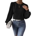 thumbnail image 3 of Women'S Long Sleeve Scoop Neck Pleated Front Fitted Blouse Tops Black XL, 3 of 8