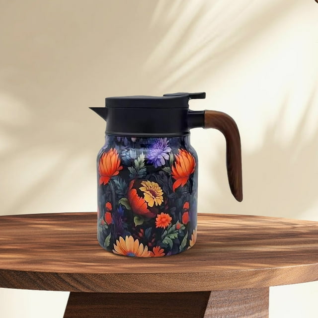 Stainless Steel Thermal Carafe Tea Pot With Built In Infuser For Mini Hot Coffee And Floral Pattern Drinks
