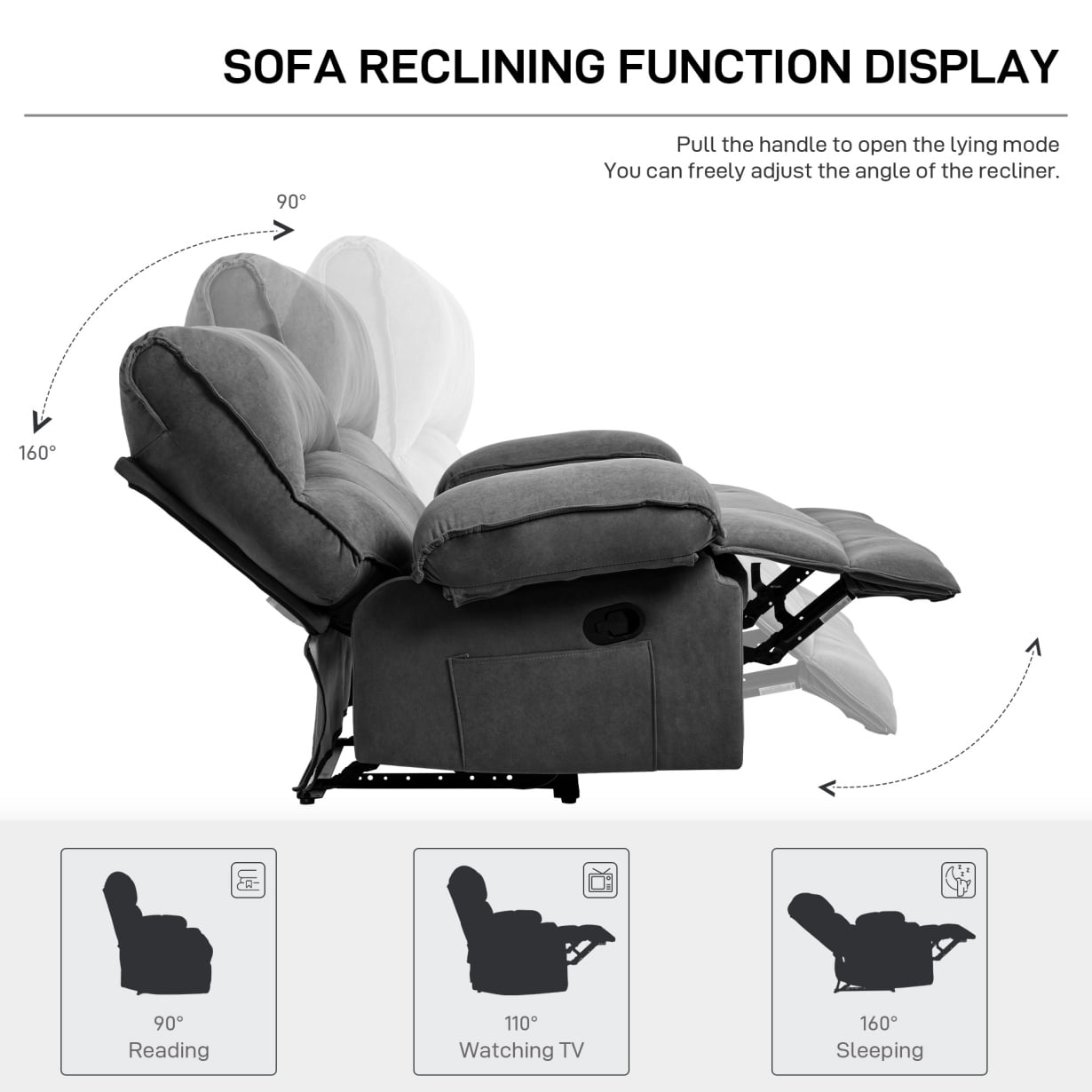 Oversized Recliner Chair, Large Wide Seat Manual Comfortable Recliner with Pockets,Recliner Chair Lounge Chair for Adults Living Room, 350 lb Weight Capacity, Grey