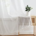 thumbnail image 2 of Bohogeo White Linen Textured Tassel Sheer Lace Curtain Panels, Chic Crochet Geometry Knitting Rod Pocket Farmhouse Window Curtain Drapes for Living Room/Bedroom, 2 Panels, 95" L x 40" W, 2 of 6