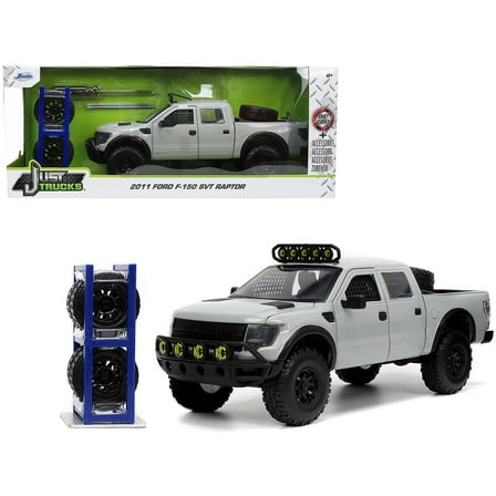 2011 Ford F-150 SVT Raptor Pickup Truck Light Gray with Extra Wheels "Just Trucks" Series 1/24 Diecast Model Car by Jada