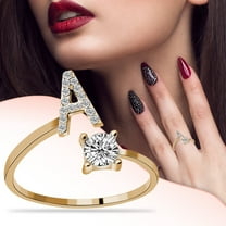 KDSJSXW Chunky Gold Rings Women's 26 Letter Ring Diamond Rhinestone Set Zirconia Open Adjustable Rings Jewelry Accessories Gifts Elegant Diamond Rings for Women Ring Set Silver Ring (A,One Size)