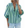 thumbnail image 1 of Blusa de Verano A Rayas con Cuello en V y Mangas Abullonadas para Mujer, Estilo Babydoll, Holgada e Informal Verde M, 1 of 9