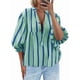 thumbnail image 1 of Blusa de Verano A Rayas con Cuello en V y Mangas Abullonadas para Mujer, Estilo Babydoll, Holgada e Informal Verde S, 1 of 9