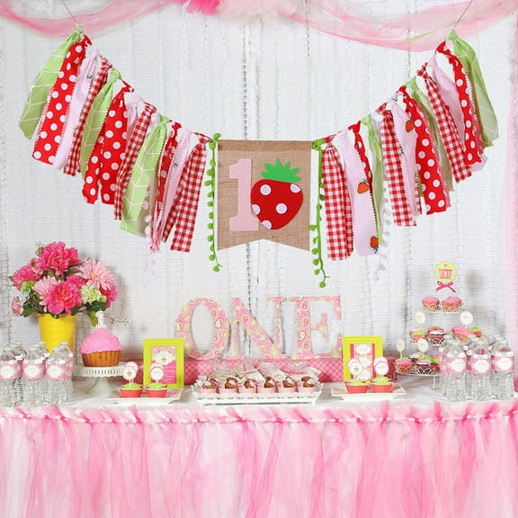 MLINS Strawberry Theme Decor First Birthday Banner 1st Decoration Baby Banquet