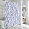 thumbnail image 5 of Polyester Fabric Blue Flower Shower Curtain, Retro Tribal Art Abstract Monochrome Texture Waterproof Bathtub Curtain Bathroom Decor Set with Hooks 66 x 72 Inches, 5 of 6