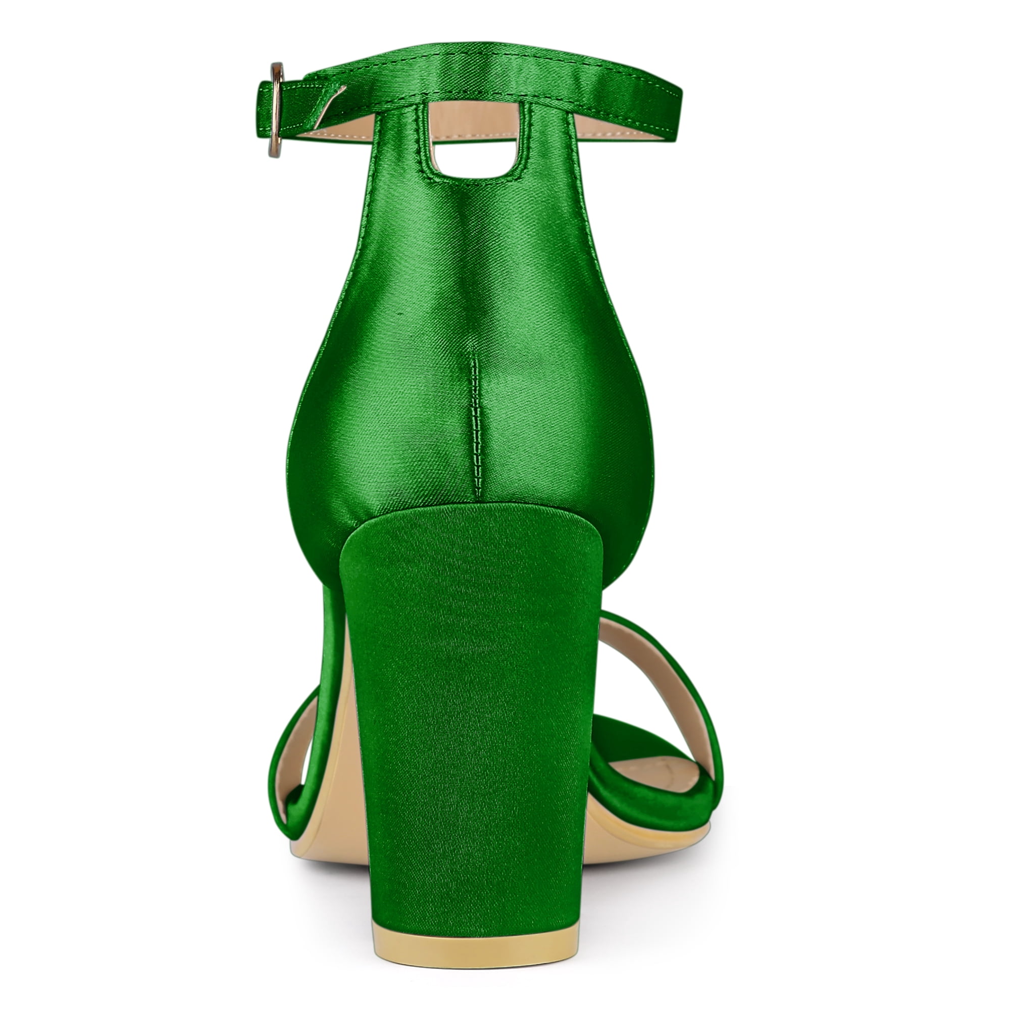DARING DIVA Women's Satin Ankle Strap Chunky Heels Green 7