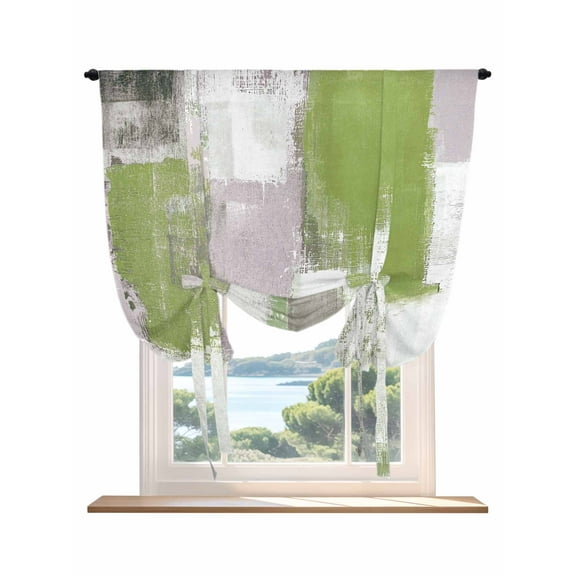 Sage Green Tie Up Curtains for Windows 45 Inch Length Balloon Curtains Kitchen Adjustable Balloon Window Shade Modern Geometric Grey Oil Painting Abstract Tie Up Bathroom Curtain Window 42"x45"