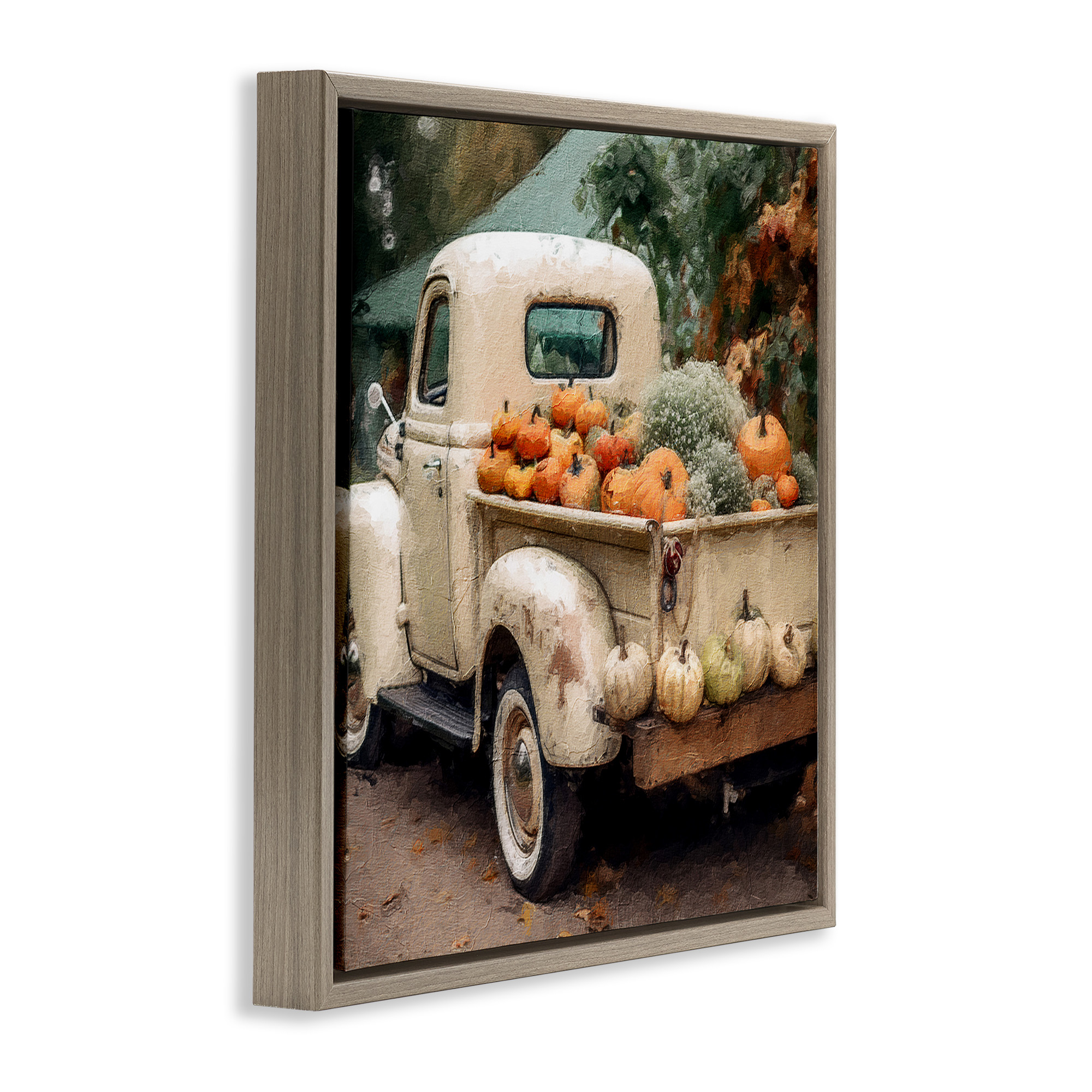 Stupell Industries Pumpkin & Gourd Truck Holiday Painting Brown Floater Framed Canvas Art Print Wall Art, 25 x 25