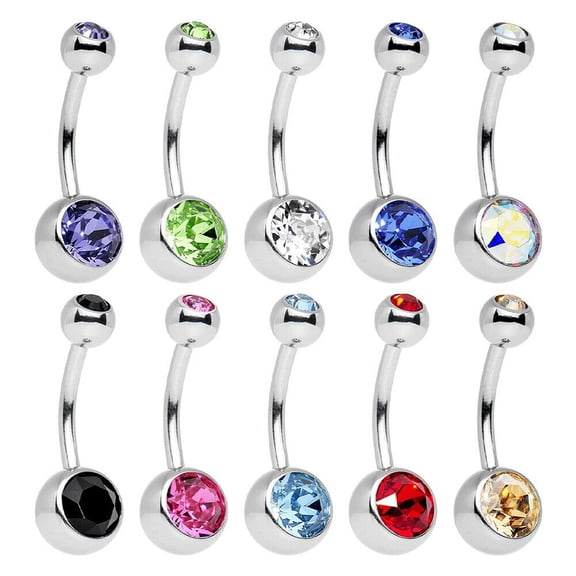 10 Pack of Belly Button Rings Body Jewelry Double CZ Jeweled Surgical Steel 14g 11mm 7/16"