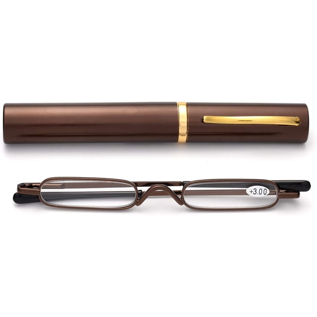 ZUVGEES Easy Carry Mini Compact Slim Reading Glasses—Lightweight Portable Readers with w/Pen Clip Tube Case